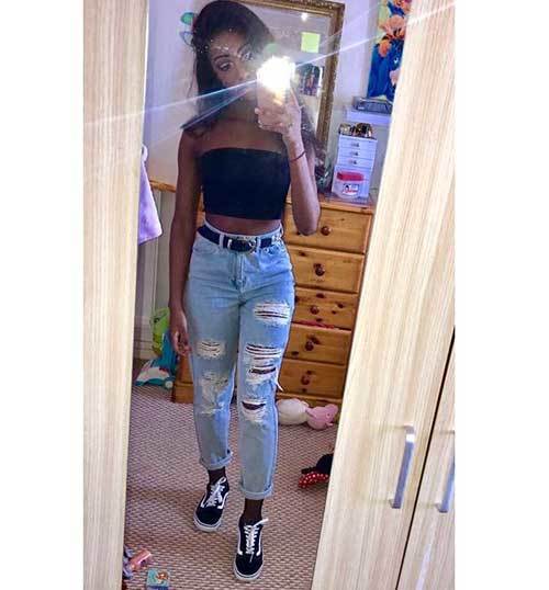 Denim Ripped Jeans Cute Outfit