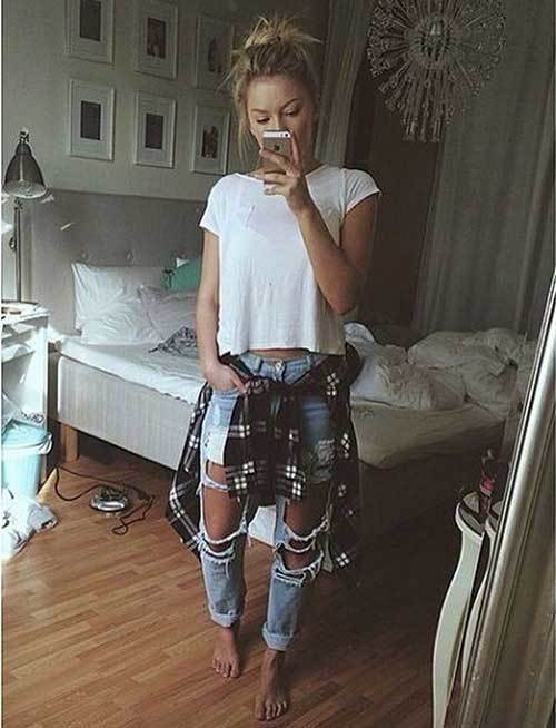 Denim Ripped Jeans Summer Outfit
