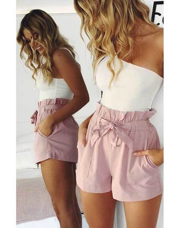 High Waisted Shorts and Tube Top Outfits for Women-23