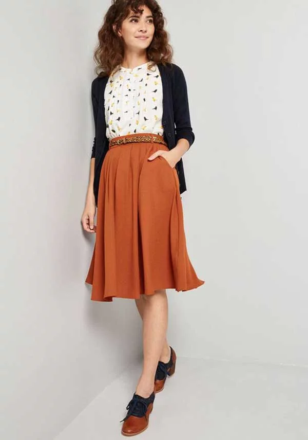 Orange Midi Skirt Outfit Ideas-6