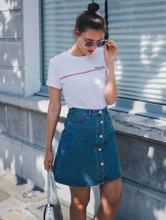 Cute Button Up Jean Skirt Outfits