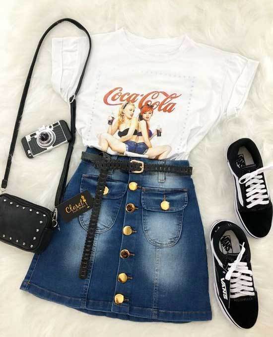 Cute Jean Skirt Retro Style Outfits