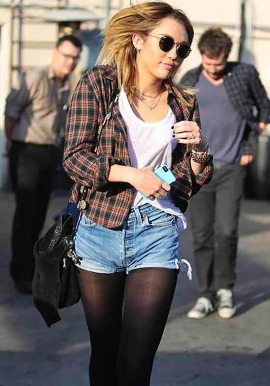 Miley Cyrus Tights and Shorts Outfits