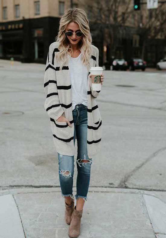 Striped Cardigan Sweater Spring Outfits for Women