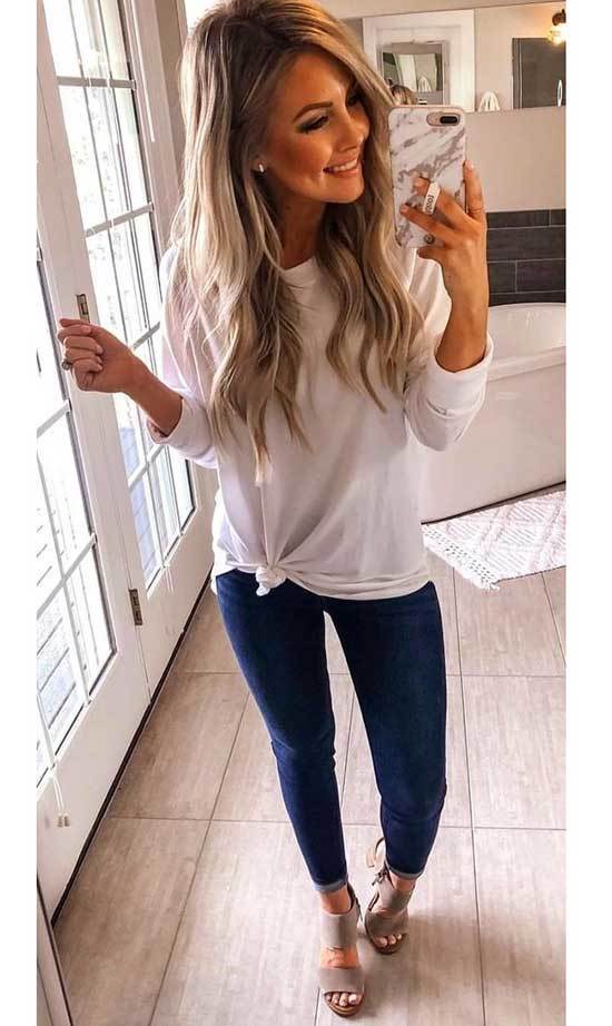 Tied White Blouse Spring Outfits for Women
