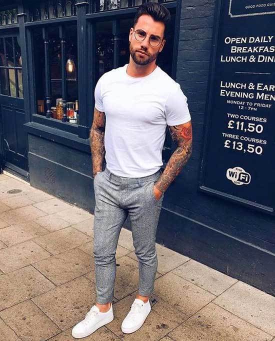 Mens Simple White T-Shirt Outfits-13