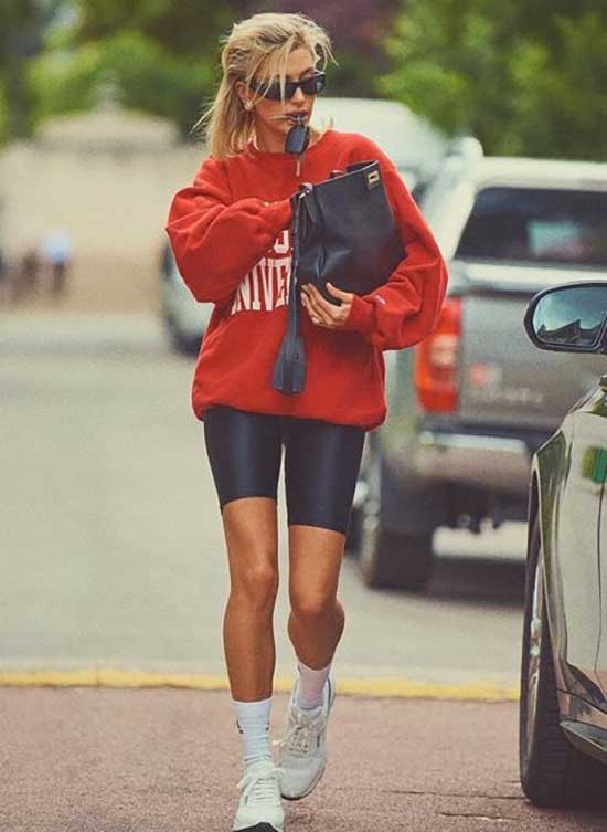 Red Hoodie Bike Shorts Outfits-17